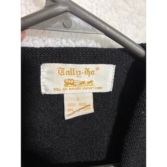 Tally-Ho 100% Wool Vest Lg Black Toggle Closure Classic Minimalist Sweater Vest - Picture 7 of 7